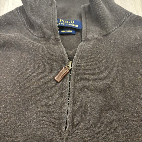 Polo Ralph Lauren Sweater Mens Large Charcoal Pima Cotton 1/4 Zip Preppy Dad - Picture 3 of 10